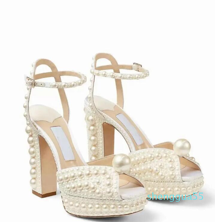 

White Pearls Leather Bridal Wedding Dress Sandals Shoes Sacora Lady Pumps Luxury High Heels Women Elegant Walking EU35-43