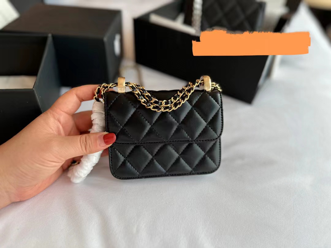 

Fashion Mini CC Flap Bag Women Bag Diamond Plaid Cowhide Gold Ball Chain Metal Logo New Mouth Red Bag Designer Luxury Bag, Black