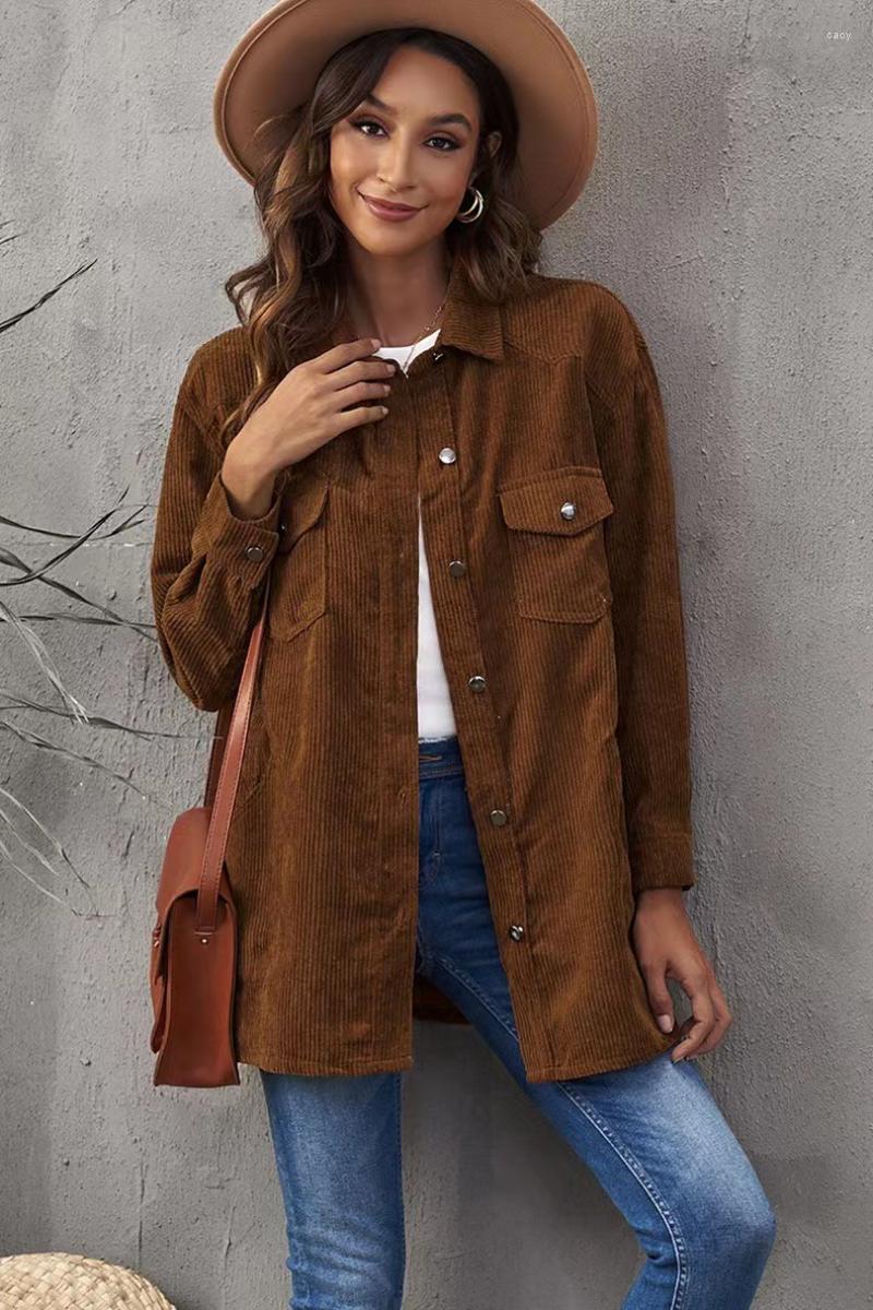 

Women' Jackets Women Summer Solid Color Casual Tops Coat Retro Corduroy Spring 2023 Ladies Long Sleeve Lapel Collar Shirts Blouse