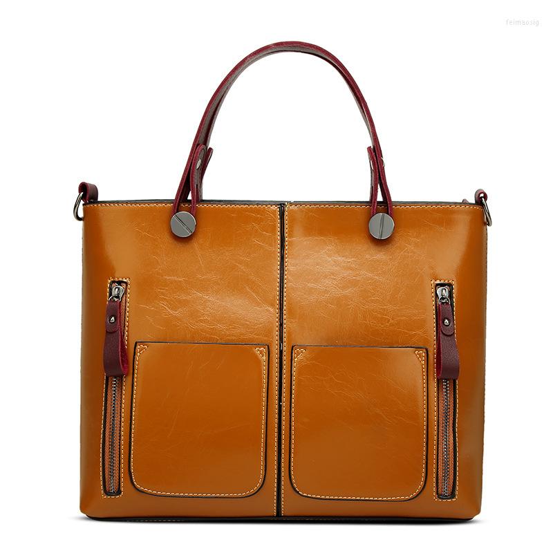 

Evening Bags Prettyzys 2023 Luxry Brand Women Wax Leather Handbags Lady Large Tote Bag Female Shoulder Bolsas Femininas Brown Black Red