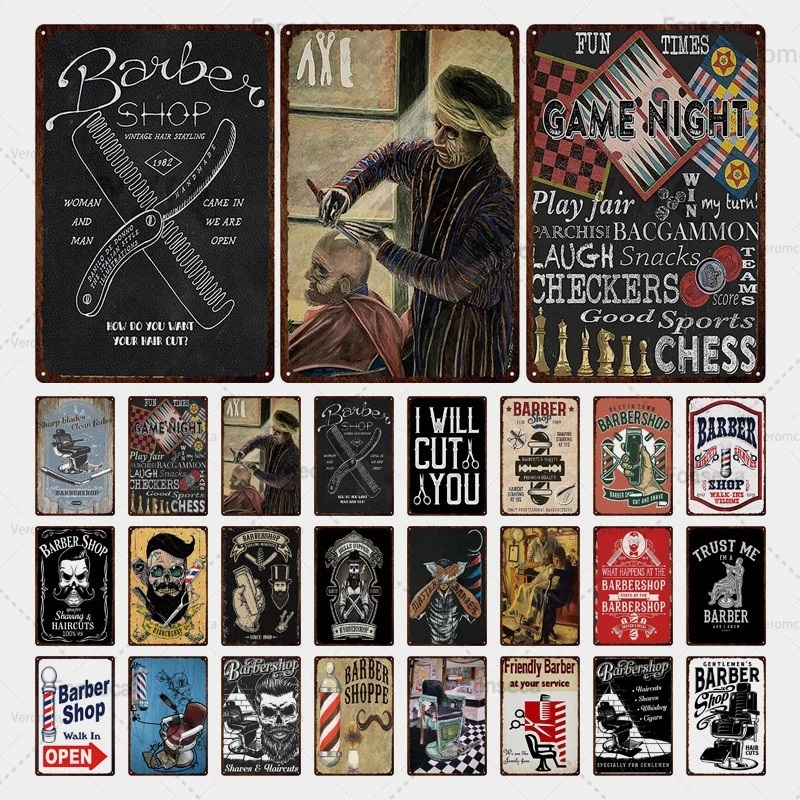 

retro new art painting Hair Cut And Shaved Metal Signs Classic Barber Shop Tin Poster Home Decor Pub Club Wall Painting personalized tin art Plaque Size 30X20CM w02