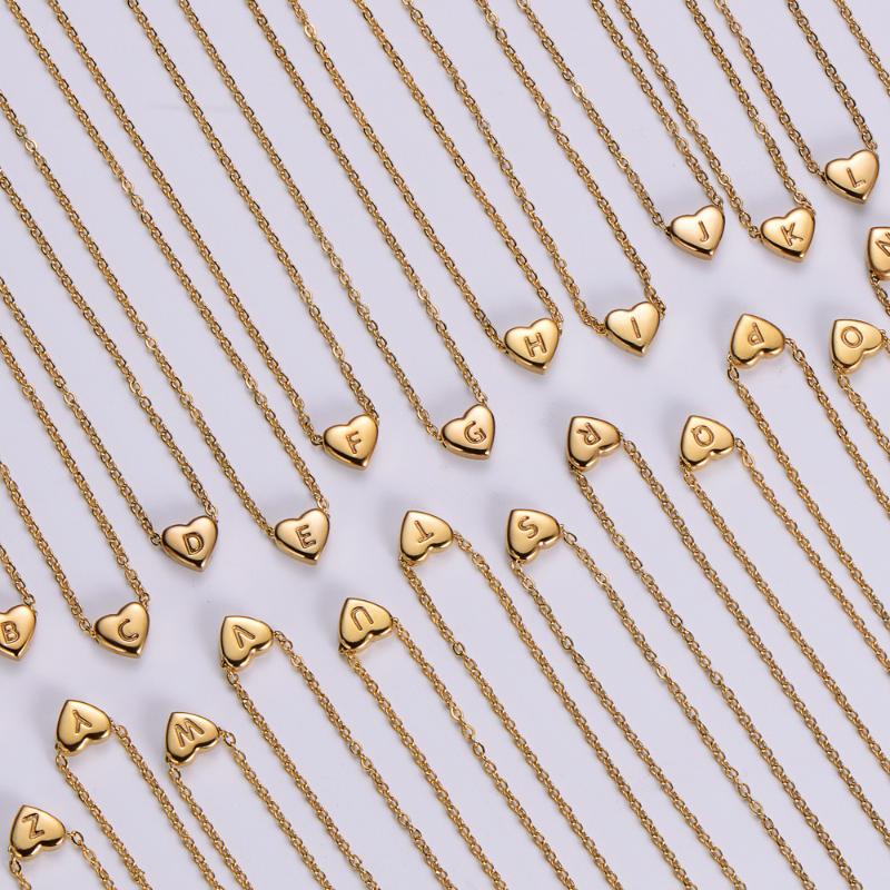 

Pendant Necklaces 26 Letter Heart Necklace 2023 Trendy Style Gold Color A-z Small Women Collars Accessoriew Wedding
