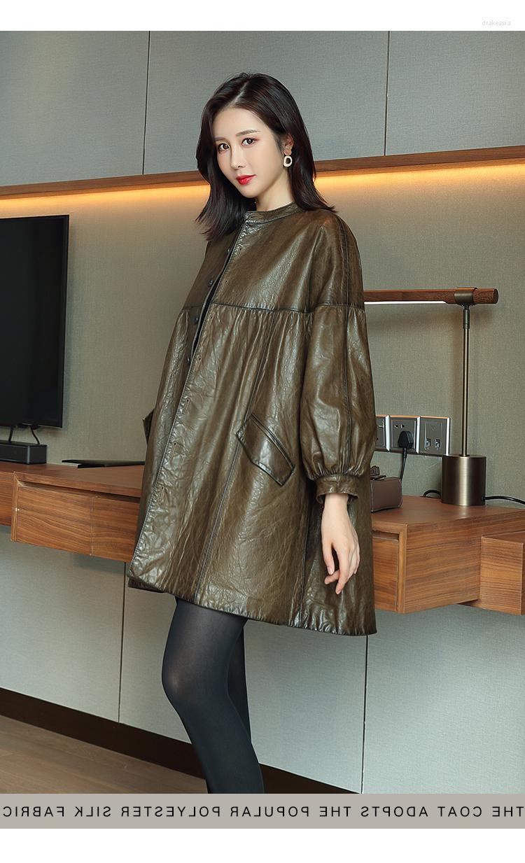 

Women' Leather 2023 Womens Genuine Jacket Sheepskin Coat Clothes Real Jackets Women Spring Korean Vintage Windbreaker, Green