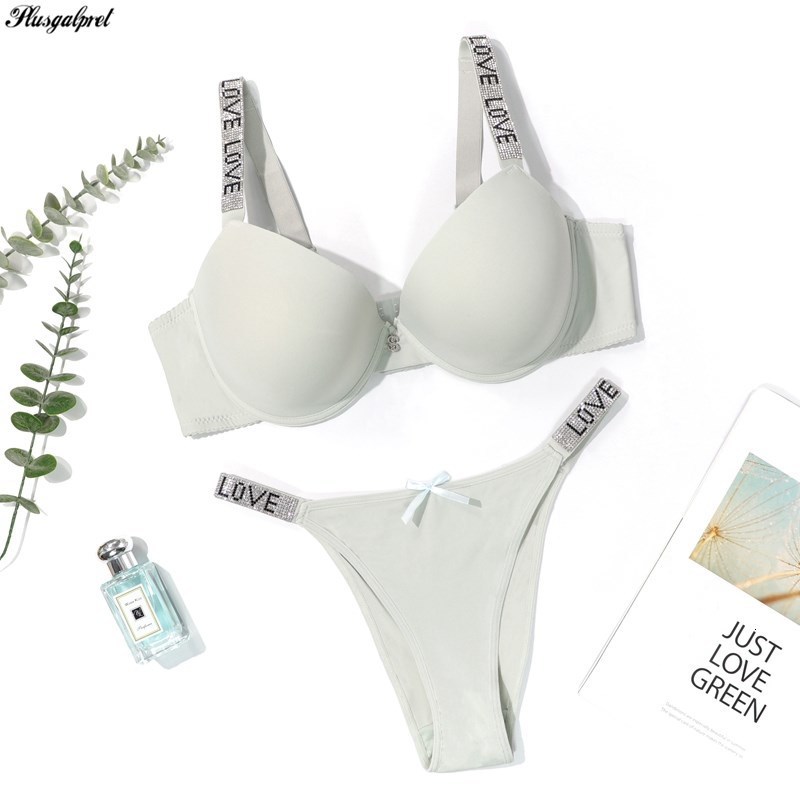 

Bras Sets PlusgalpretSexy Women Bra Set lette Letter Pieces Intimate Suit Elegant Ladies Underwear Panty B C D Cup 230311, White
