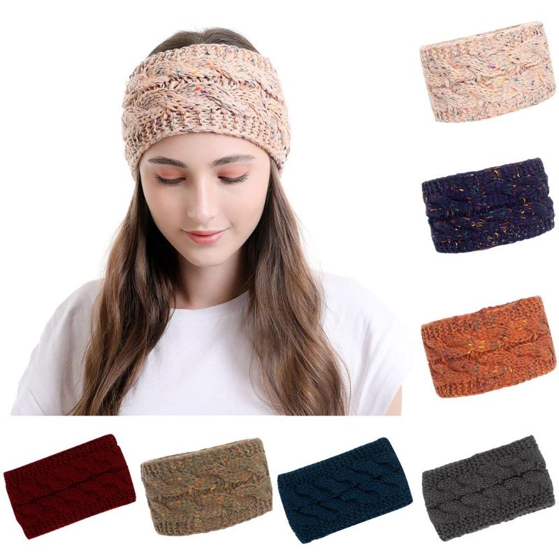 

Ball Caps Fashion Women Knitted Headbands Winter Warm Head Wrap Wide Hair Accessories HatBall, Black