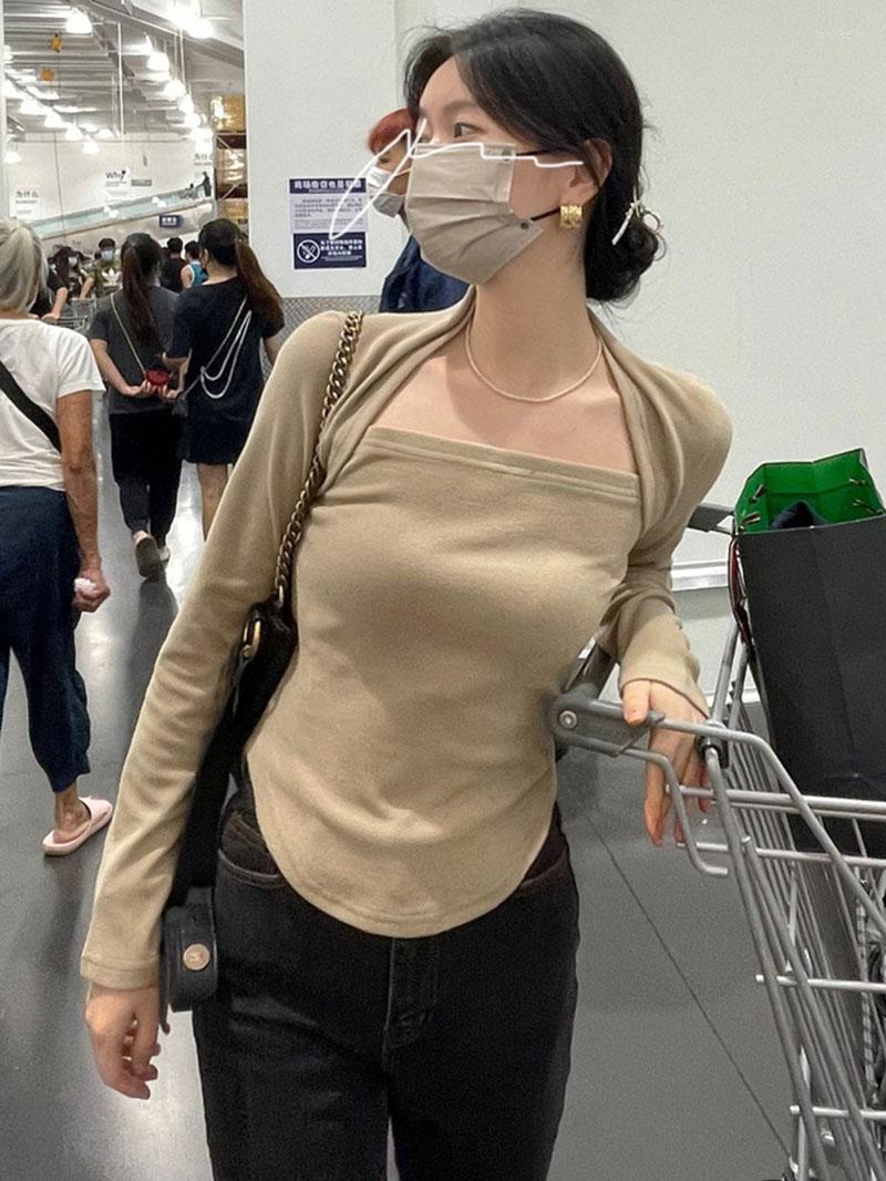 

Women's T Shirts ZCSMLL Korean Chic Temperament Versatile Square Neck Slim Thin Brushed Elastic Bottoming Shirt T-shirt Top, Black