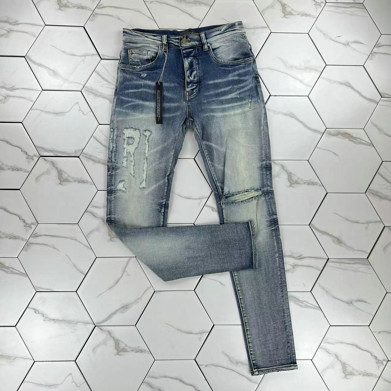 

HM612 Mens jeans black cargo pants Designer Jeans skinny stickers light wash ripped motorcycle rock revival joggers true religions Casual Elastic Trousers Denim, Blue