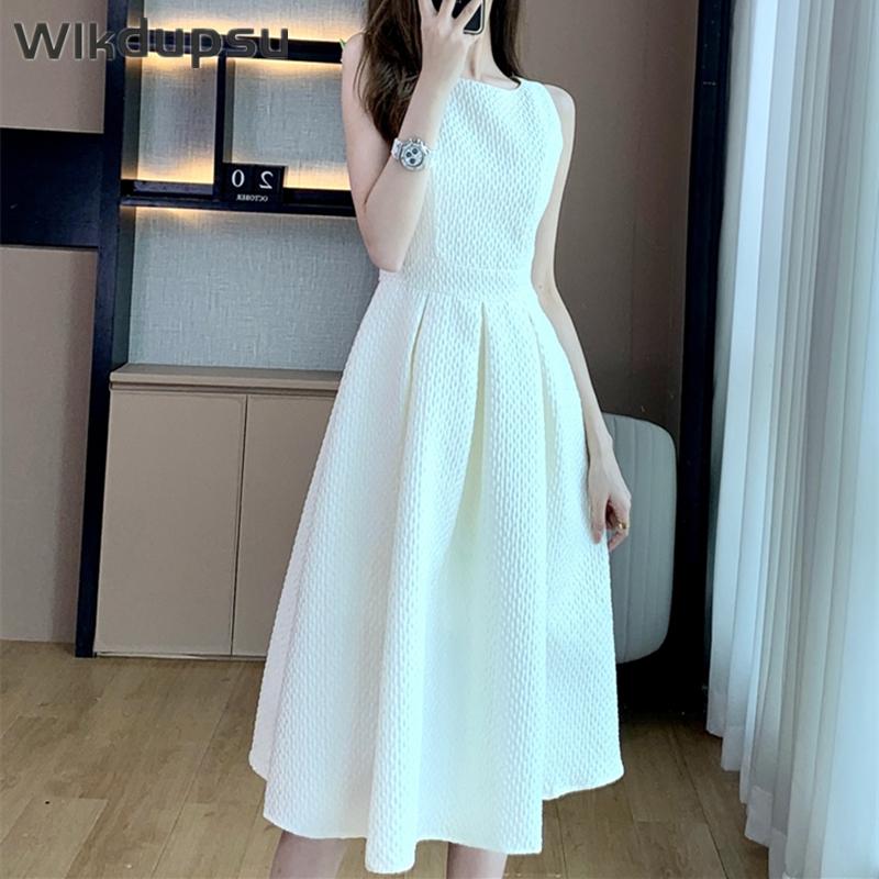 

Party Dresses Summer Sleeveless Dress Women French Style Vintage Retro Work Office Wear Lady Formal Casual Elegant Korean Female, Beige