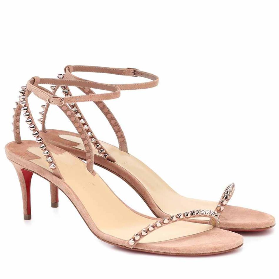 

Luxurious Women Reds sole Sandals Paris design lady's Red Soles So Me Spiked Leather Sandal High Heels Ankle Strap Sexy Gladi2917