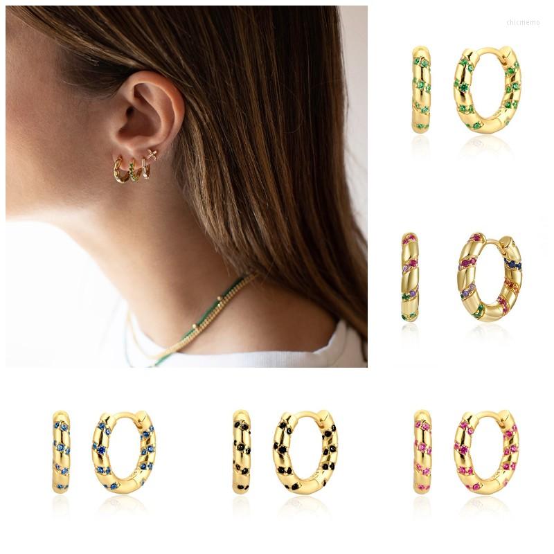 

Hoop Earrings Colorful CZ Vintage Gold Earring For Women Rainbow Color Round Circle Fashion Party Jewelry Gift