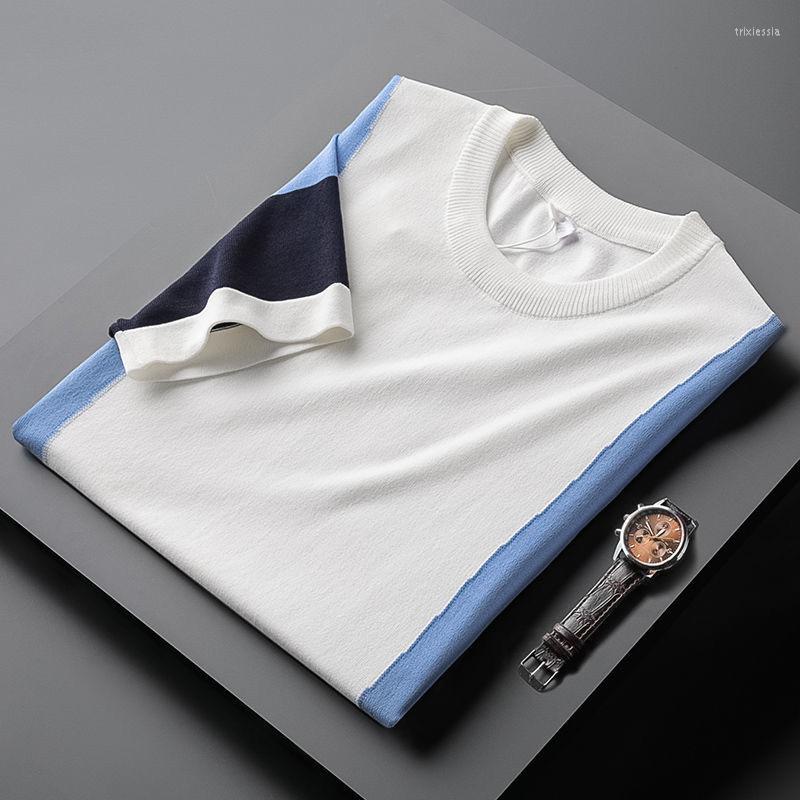 

Men's T Shirts 2023 Fashion Color Matching High-end Short Sleeved Men's Summer Round Neck Korean Knitted T-shirt Luxury Top, Black