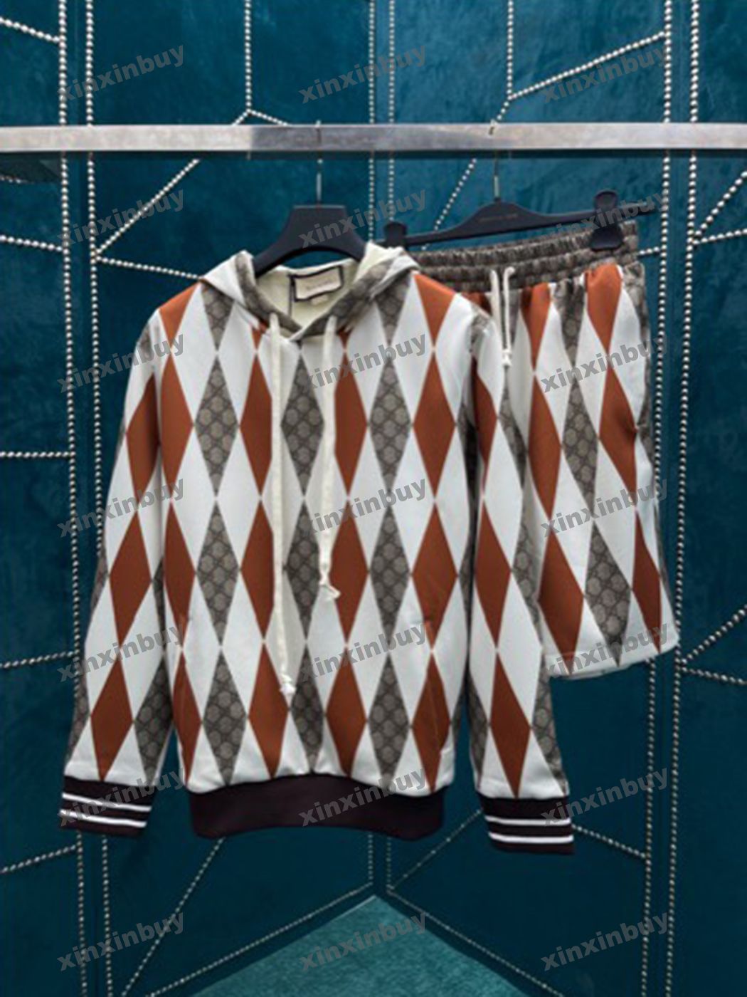 

xinxinbuy Men designer hoodie Sweatshirt Diamond square pattern print women Sweatshirts black grey green brown S-2XL, 02