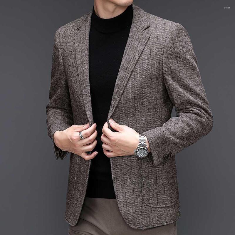 

Men's Suits Fashion Autumn Winter Business Wool Blazer Men Casual Suit Jacket Office Wedding Streetwear Coat Leisure Slim Fits Clothing, Gray