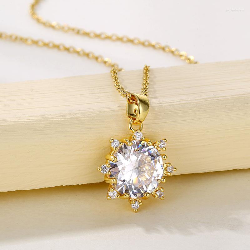 

Pendant Necklaces Delicate Bling Crystal Stone Flower For Women Party Charm Jewelry Anniversary Collar Gift To Her