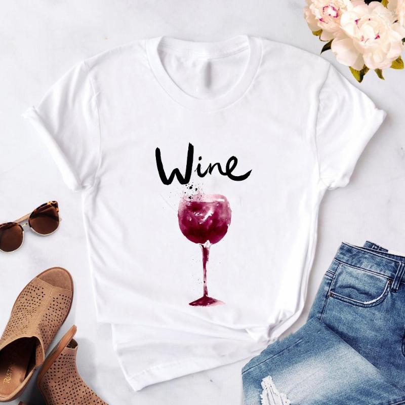 

Women's T Shirts Summer Women Wine Glasses Tshirts Short-sleeve Print Tee Shirt Funny Ladies O Neck Ulzzang Female Black Tops Tees, White-style2