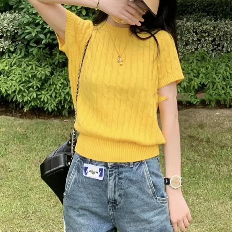 

Women' Knits & Tees 22s Spring And Summer Short Sleeve T-shirt Classic Fried Dough Twist Top Fashion 1295Women' Women'sWomen, Pink