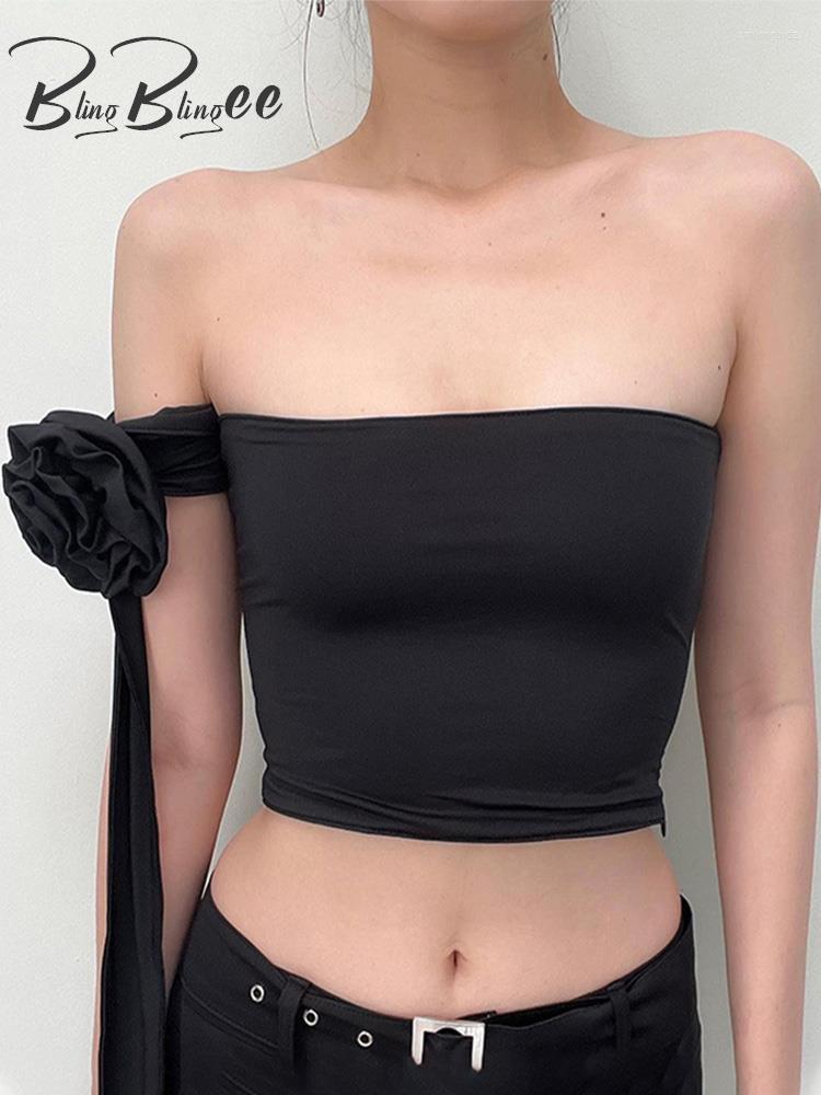 

Women' Tanks BlingBlingee Spring Sexy 3D Flowers Women Camis Sleeveless Backless Multi-Ways Bandage Slim Crop Tops Female Black Vest Y2K