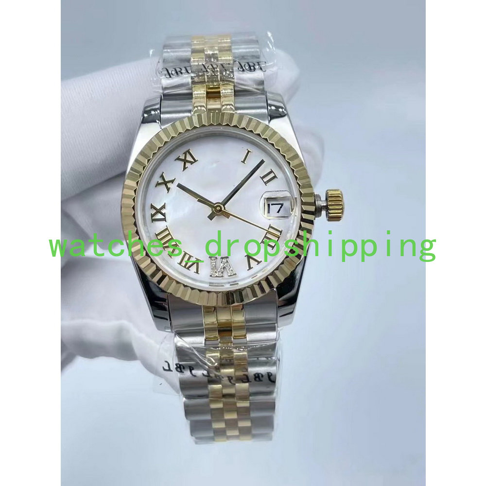

With Original Box Lady Watches 31mm Roman Face 6-digit Synthetic Diamond Stainless Steel Two Tone Date Sapphire Glass Wristwatches, Watch