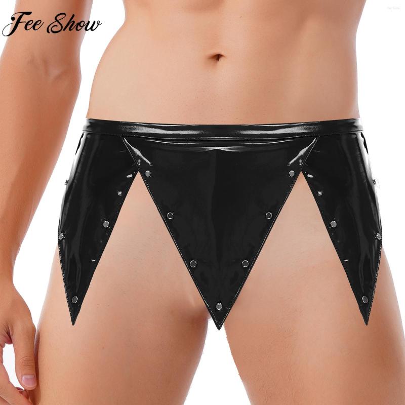 

Underpants Mens Sexy Low Rise G-string Underwear Wet Look Patent Leather Rivet Skirted Thongs Nightwear For Honeymoon Date Night, Red