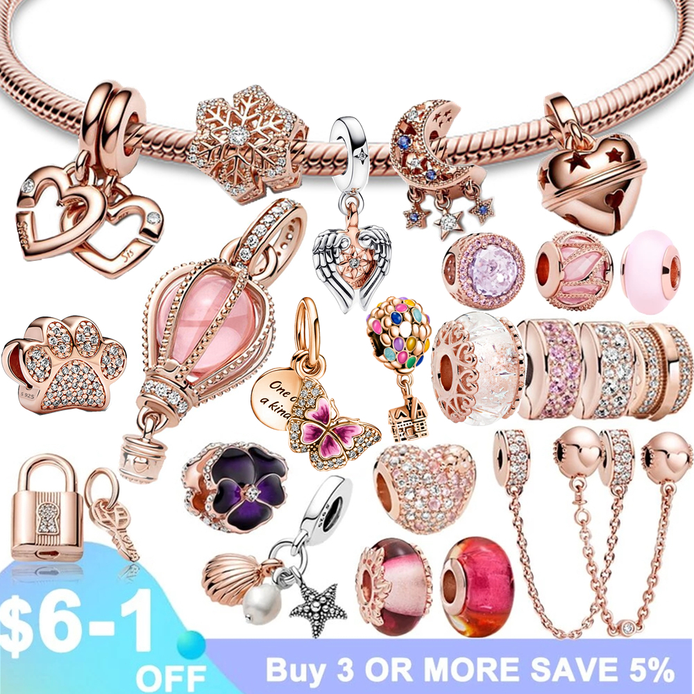 

925 silver Fit Pandora Original charms DIY Pendant women Bracelets beads Rose Gold Couple Dangle Charms