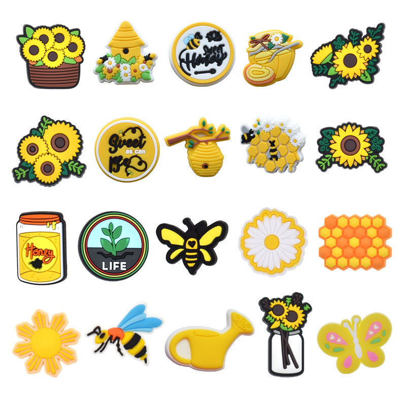 

Anime charms wholesale childhood memories sun flower gardening bee funny gift cartoon charms shoe accessories pvc decoration buckle soft rubber clog charms, Equally mixed colors