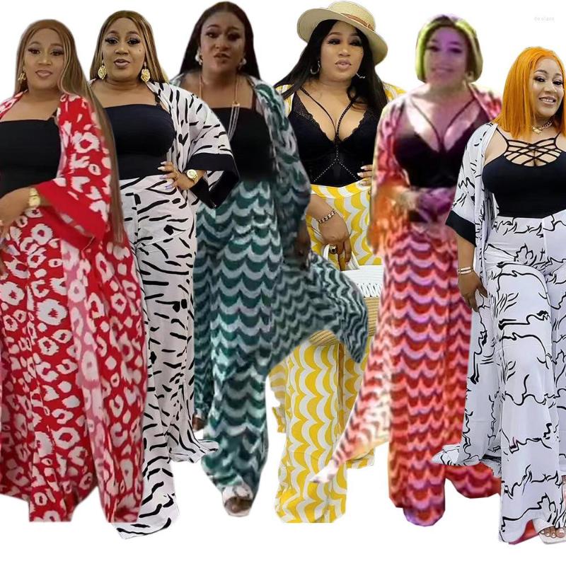 

Ethnic Clothing 2023 African Clothes Women3 Piece Set Women Tracksuit Summer Casual Party Long Dress Tops Wide Leg Pants Suits Outfits