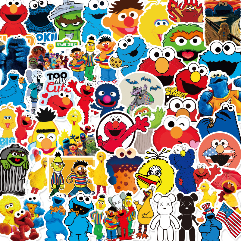 

50pcs/Set Sesame and Street Cute Stickers for Car Styling Bike Motorcycle Phone Laptop Travel Luggage Cool Funny DIY TOY Sticker, Mixed