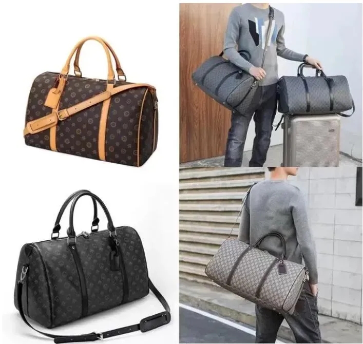 

2023 Hot Sell 55cm Classical Men Duffle Bag For Women Travel Bags Luggage Travel Bag Men PVC Leather Handbags Totes large crossbody bags, Black plaid