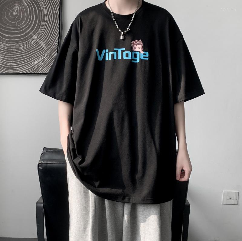 

Men' T Shirts Vintage Letter Print Cotton Shirt Men Summer Fashion Trends Oversized Streetwear Tops Teenage Classic O Neck Basic Casual, Black