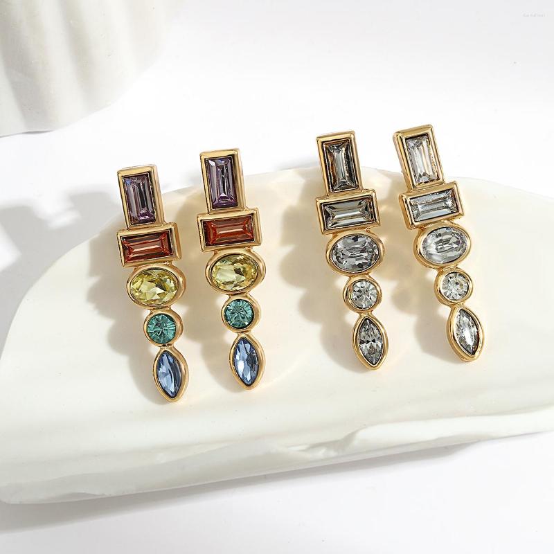 

Dangle Earrings Lifefontier Colorful Crystal Geometric Long Drop For Women Exquisite Pendant Earring Wedding Charm Jewelry Gift