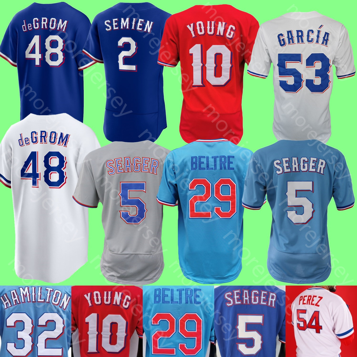 

Baseball Jersey Corey Seager Jacob deGrom Adolis Garcia Nathan Eovaldi Marcus Semien Perez Ryan Rodriguez Beltre Hamilton Young Gray Odorizzi Smith Grossman, Player's versions red