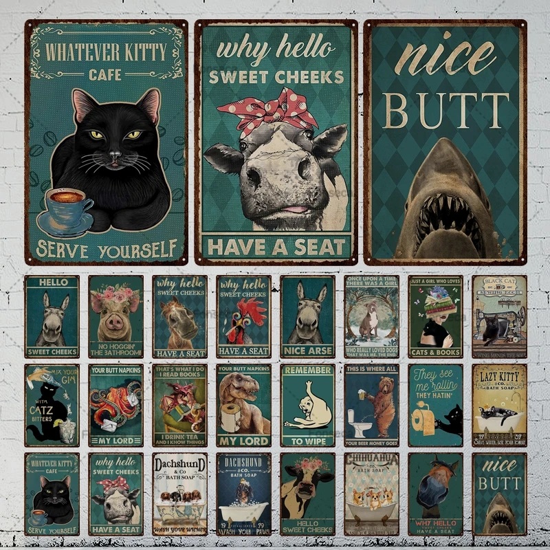 

retro funny art Metal Tin Signs Poster Vintage Your Butt Napkins Cat Dog Pig Iron Plaque Posters Toilet Bathroom Decoration personalized Painting size 30X20CM w02