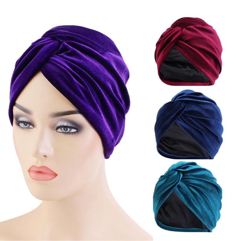 

Berets Solid Color Headband Cross-twisted Turban Hat Night All-match Sleep Cap Chemo Windproof For Morning Workout, Black