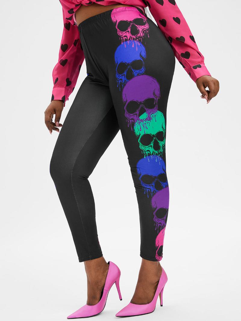 

Women's Leggings Multicolored Skull Halloween Plus Size, Black