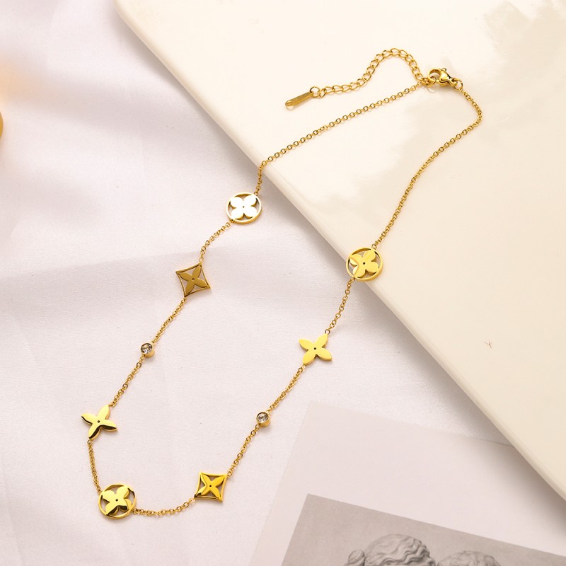 

designer necklace gold chain heart tennis clovers necklace luxury jewelry stainless steel crystal cuban link chain hip hop women pearl pendant wholesale party gift