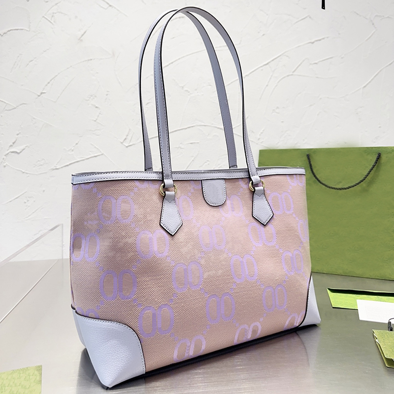 

Designer Women Ophidias Jumbo G Shopping Bag Italy Luxury Brand 2G Canvas Monograms Cowhide Leather Tote Handbag Lady Large Capacity Shoulder Bags, Pink