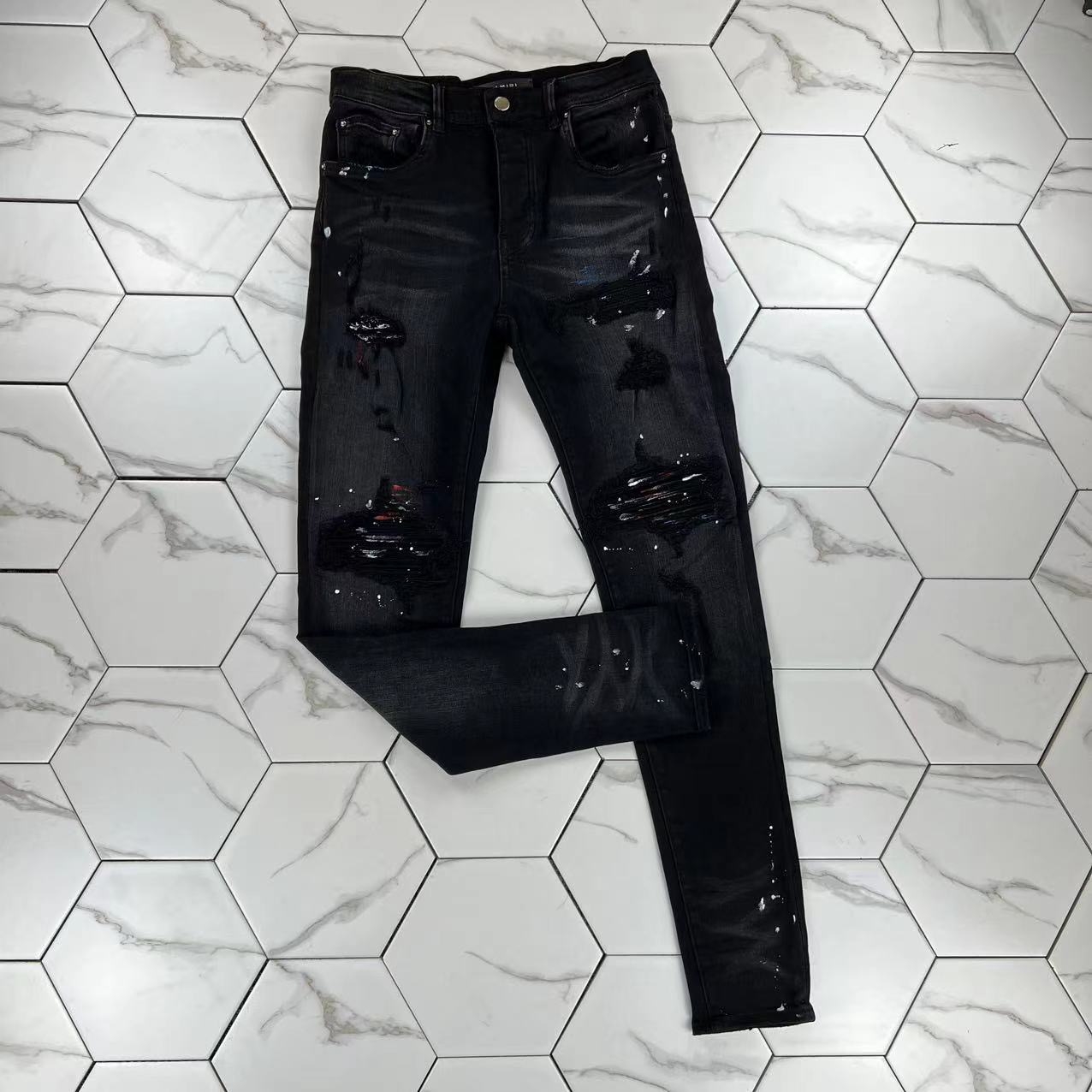 

HM614 Mens jeans black cargo pants Designer Jeans skinny stickers light wash ripped motorcycle rock revival joggers true religions Casual Elastic Trousers Denim