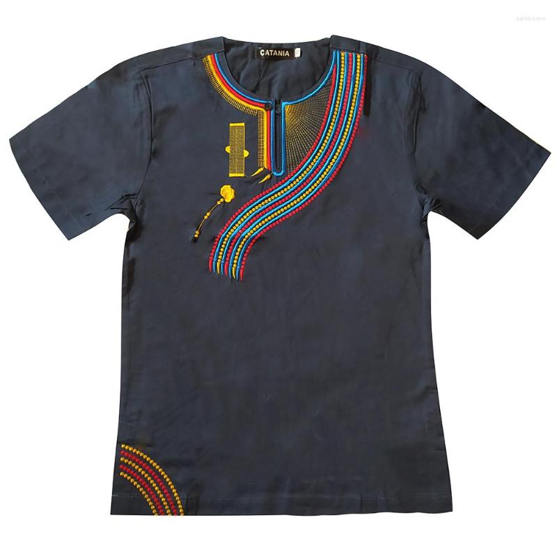 

Men's T Shirts African Vintage Men's Stand Collar Colorful Embroidery Short Sleeve Summer T-shirt With Single Button Daily Casual 2023, Dark grey