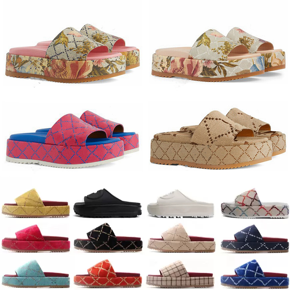

2023 New High quality Denim Slipper embroidered Cotton Luxury Designer Slides women Fashion Thick bottom women platform letter sandals, Beige