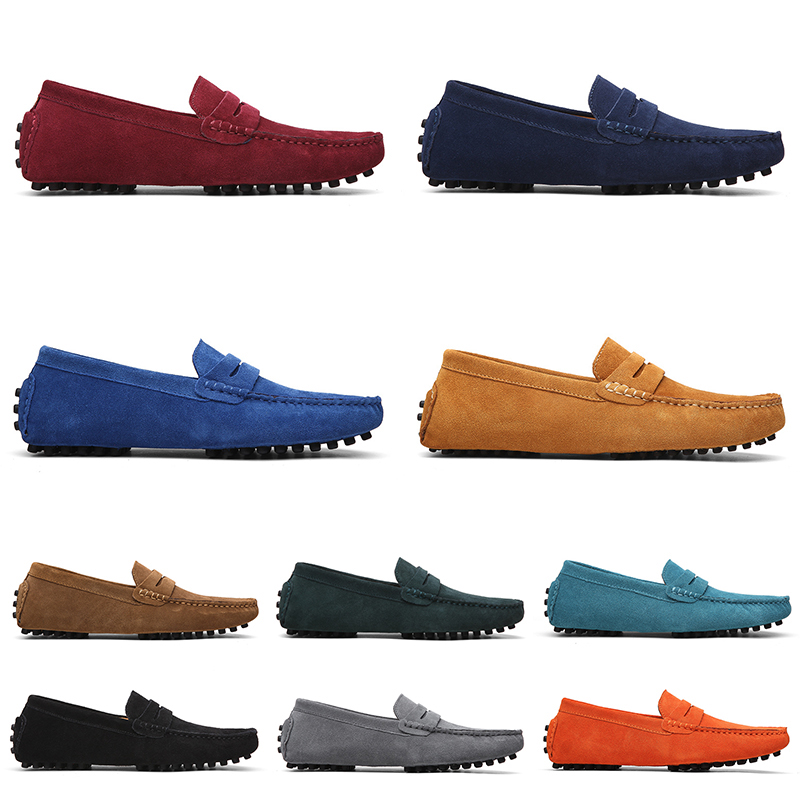 

mens women casual Shoes Leather soft sole black red orange blue brown orange comfortable sneaker 053, #6