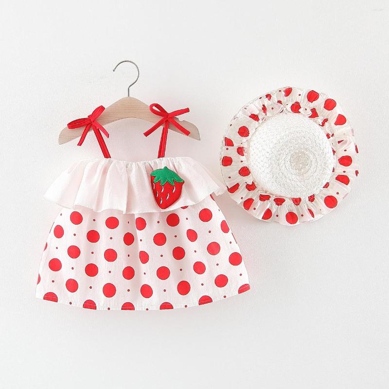 

Girl Dresses 2PCS/set Cotton Toddler Baby Girls Summer Princess Dress Solid Color Sleeveless Sling With Flower Decor Hat 6M-3T