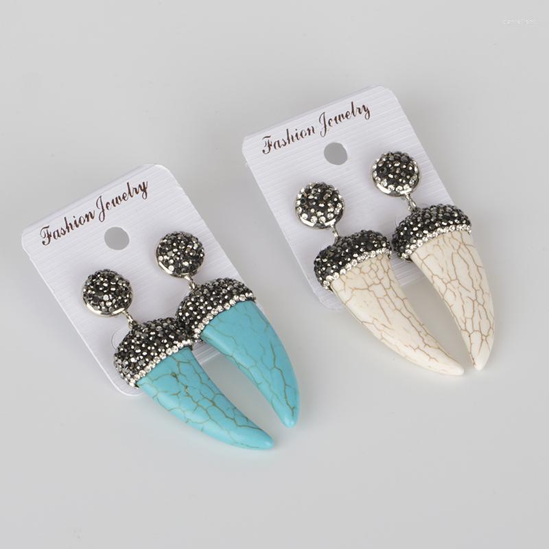 

Dangle Earrings Classic Natural Beige Blue Howlite Turquoises Stone Pave Black White Rhinestone Pendant Charm Women For Wedding
