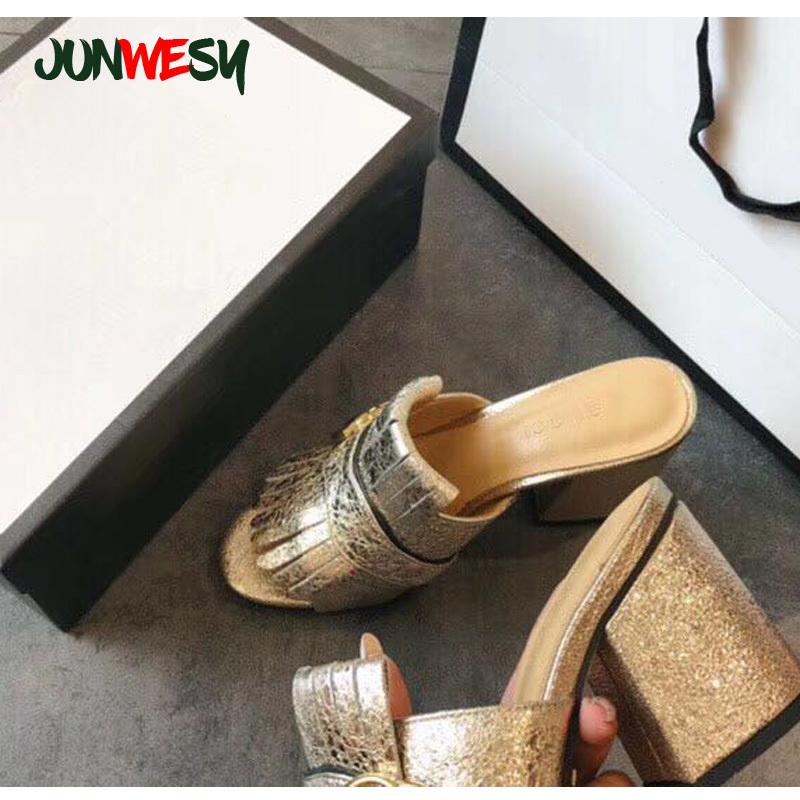 

Sandals 2023 Leather Fish Mouth Heels Luxury Women Shoes Retro Fashion Tassels High Footwear Pumps Size 35-41, Black