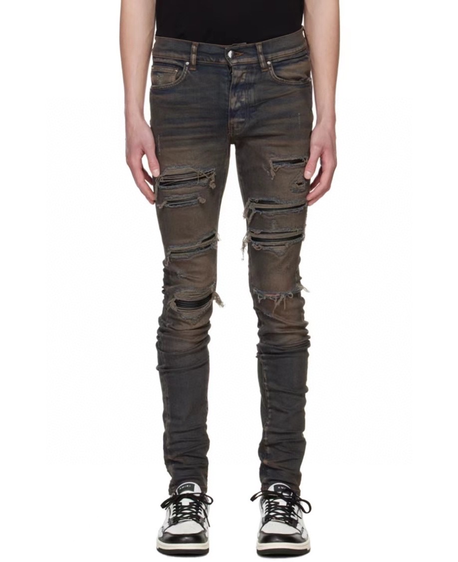 

HM616 Mens jeans black cargo pants Designer Jeans skinny stickers light wash ripped motorcycle rock revival joggers true religions Casual Elastic Trousers Denim, Blue