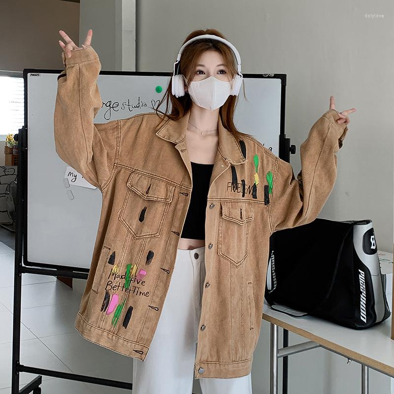 

Women' Jackets 2023 Graffiti Denim Coat Loose Street Versatile Jacket Top Fashion, Auburn