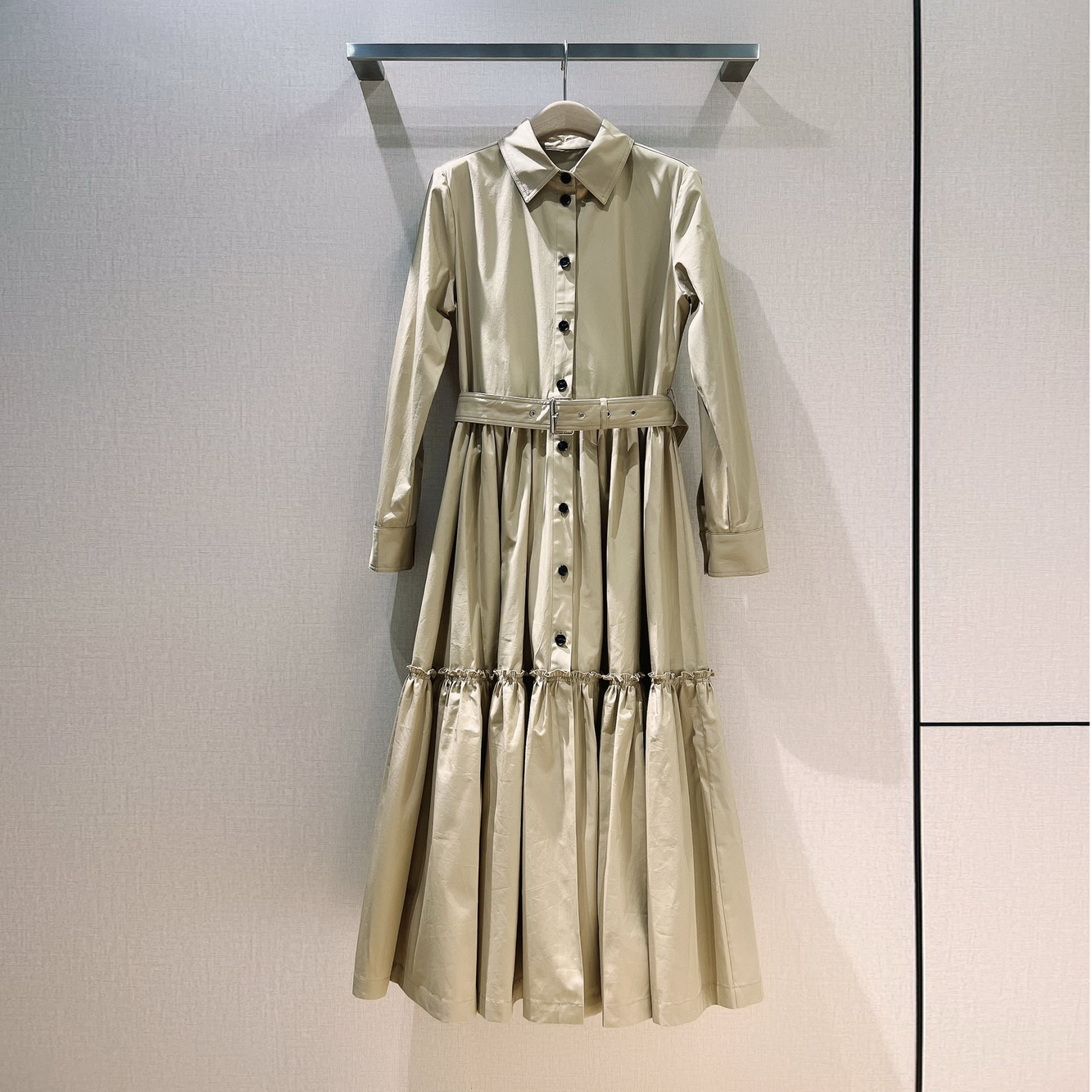

ladies dress fashion band 2023 spring and summer Khaki long sleeve shirt dress