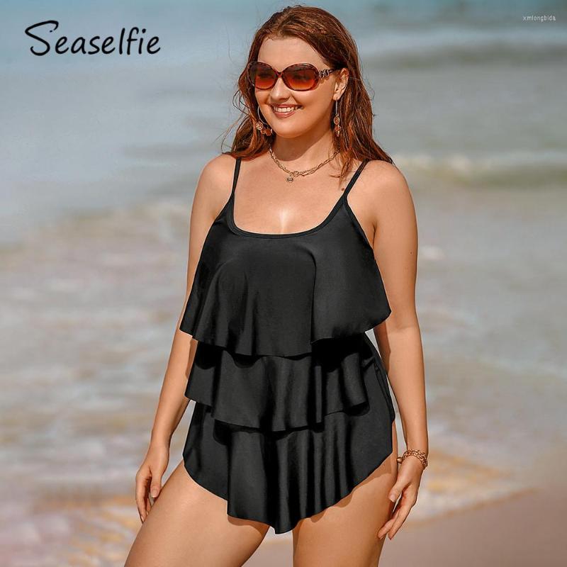 

Women's Swimwear Plus Size Black Ruffled Scoop Neck One Piece Swimsuit For Women Large Monokini Bathing Suit 2023 Beach