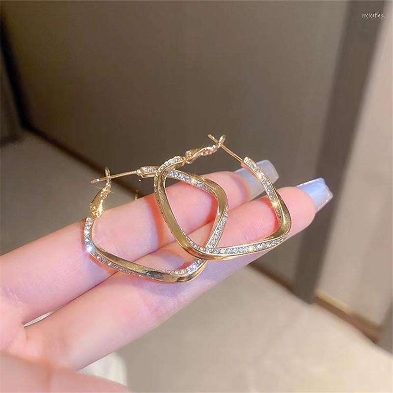 

Hoop Earrings Fashion Trend Premium Diamond Geometric Delicate Square Twisted Women's Jewelry Everyday Party Gifts