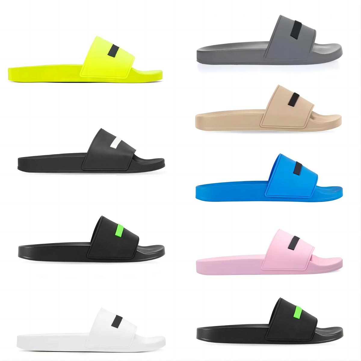 

Casual Men Women Slippers Slides Brand Sandals Shoes Black Fluo Green White Cool Grey Beige Blue Pink Yellow Mens Rubber Slipper Slide Fashion Sandal 35-46, Color#8