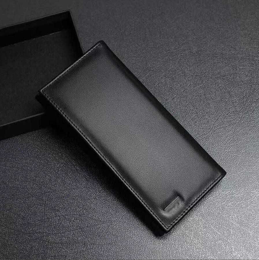 

Luxury women mens designer wallets cowhide genuine leather long wallet men business long vertical purse with box, Black with box